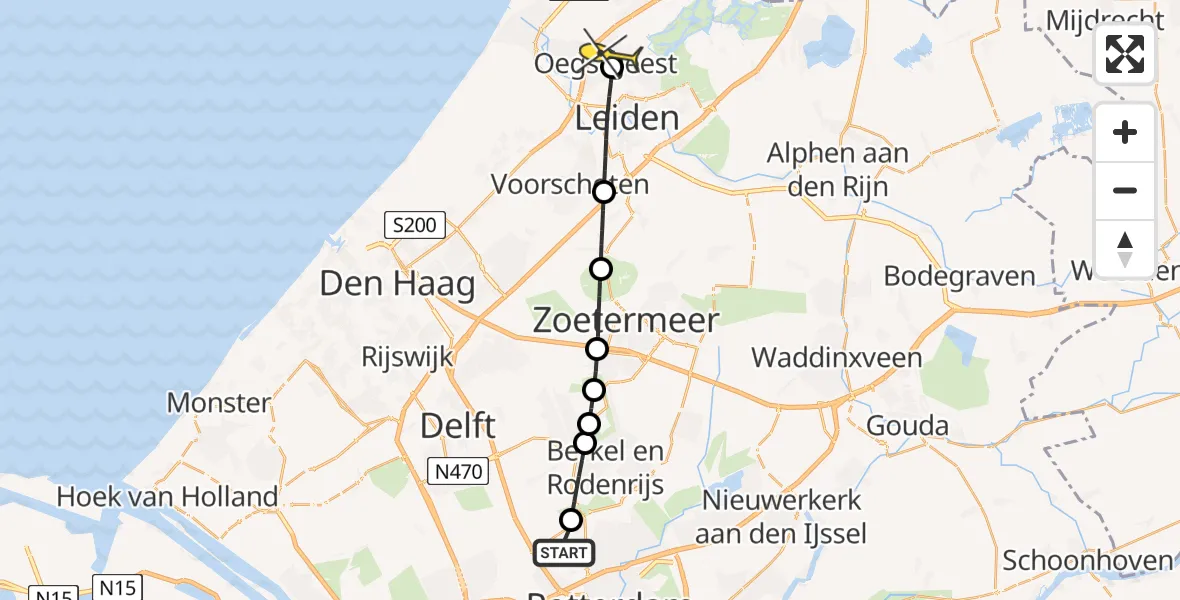 Routekaart van de vlucht: Lifeliner 2 naar Oegstgeest, Laan van Koot