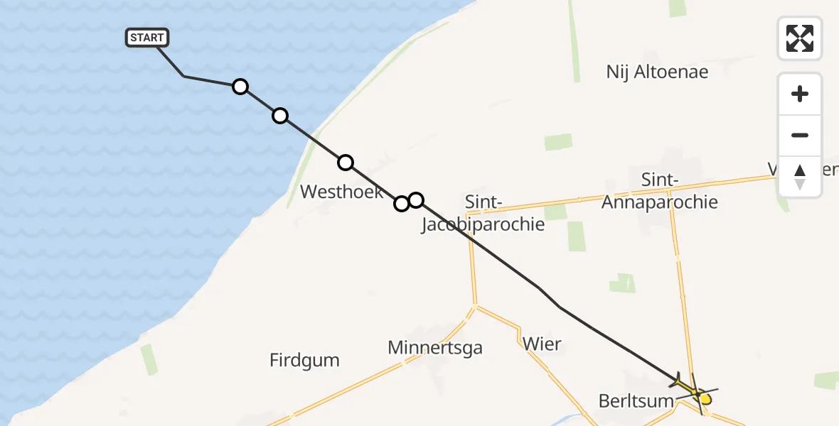 Routekaart van de vlucht: Ambulanceheli naar Berltsum, Westergoawei