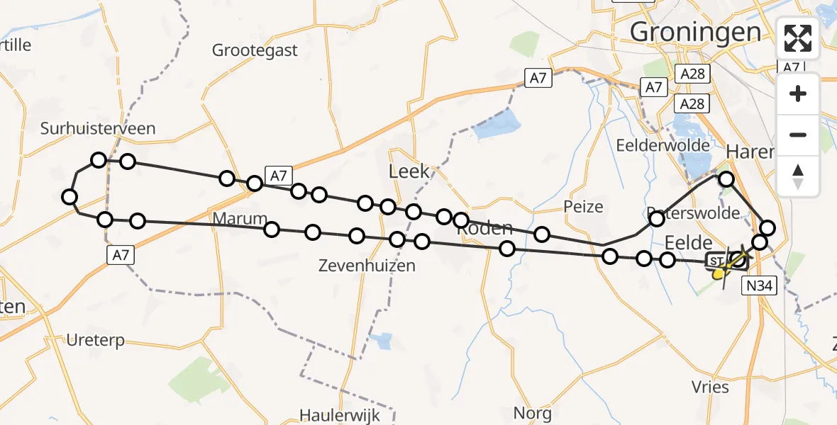 Routekaart van de vlucht: Lifeliner 4 naar Groningen Airport Eelde, Molenweg