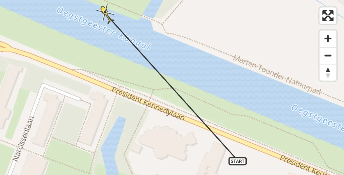 Routekaart van de vlucht: Traumahelikopter naar Oegstgeest, Kanaalpad