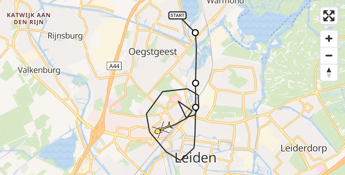 Routekaart van de vlucht: Lifeliner 2 naar Leiden, Haarlemmertrekvaart