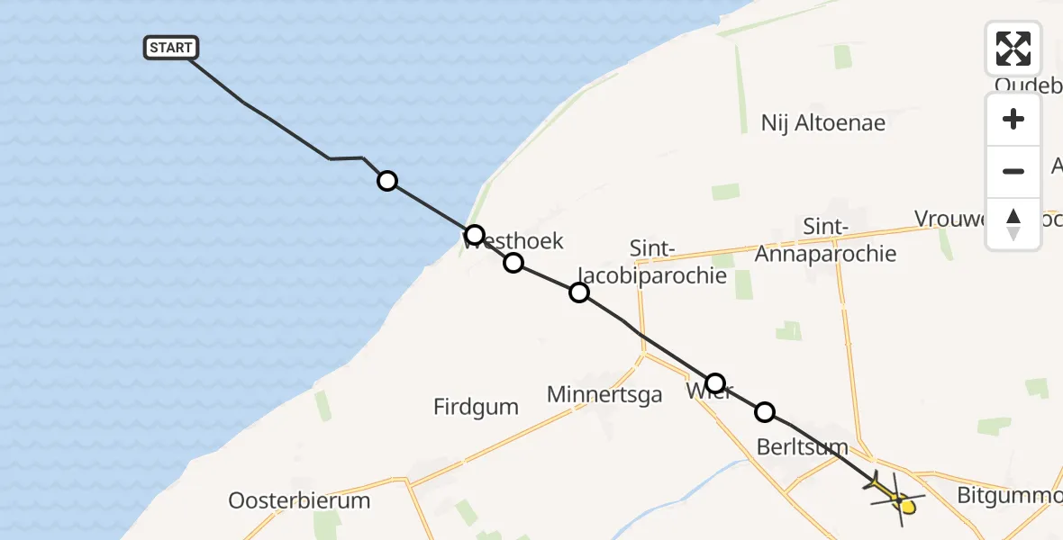 Routekaart van de vlucht: Ambulanceheli naar Bitgum, Oudebildtdijk