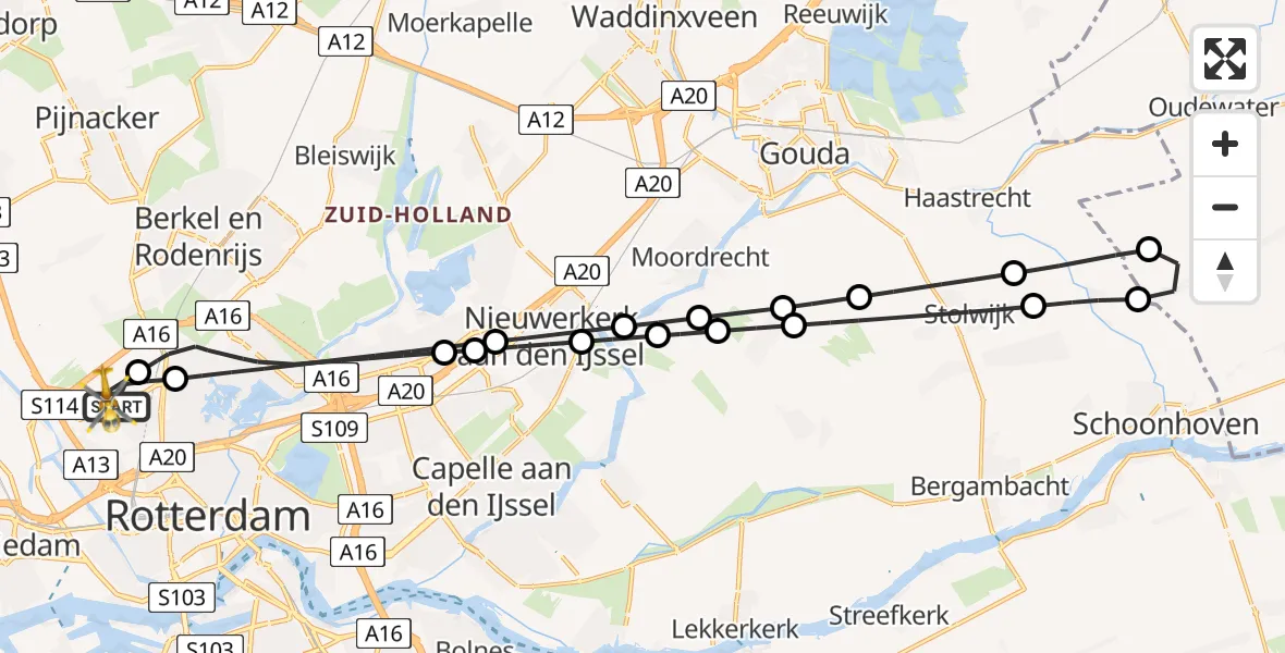 Vluchtroute Traumahelikopter Rotterdam The Hague Airport - Rotterdam The Hague Airport, 19 maart 2024, 16:38