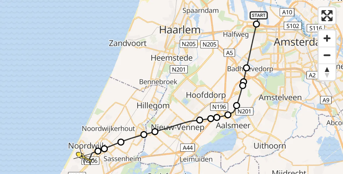 Routekaart van de vlucht: Lifeliner 1 naar Noordwijk, Australiëhavenweg