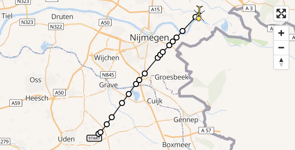 Routekaart van de vlucht: Lifeliner 3 naar Doornenburg, Trentsedijk