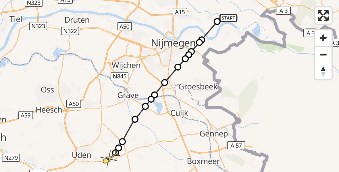 Routekaart van de vlucht: Lifeliner 3 naar Vliegbasis Volkel, van Heekstraat