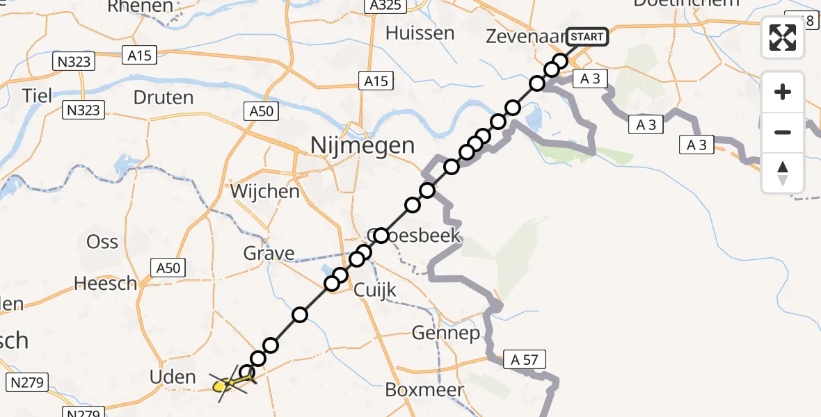 Routekaart van de vlucht: Lifeliner 3 naar Vliegbasis Volkel, Bosstraat