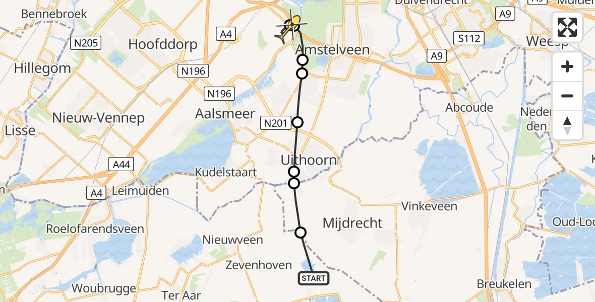 Routekaart van de vlucht: Politieheli naar Schiphol, Hogedijk