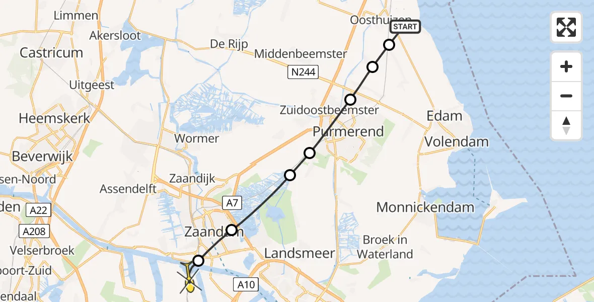 Routekaart van de vlucht: Lifeliner 1 naar Amsterdam Heliport, Manslootweg