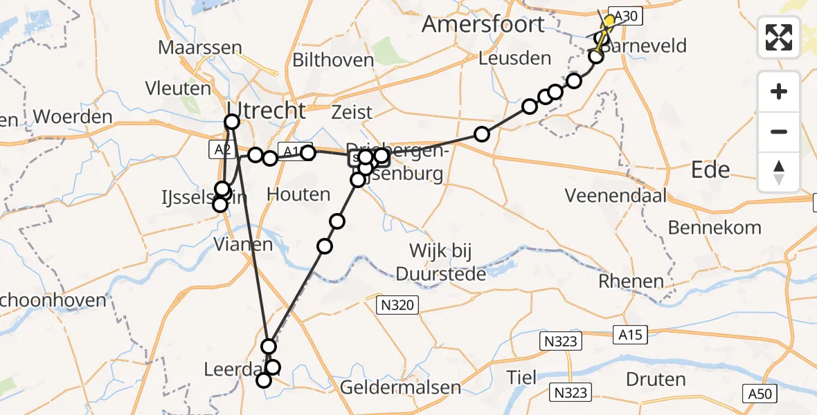 Routekaart van de vlucht: Politiehelikopter naar Terschuur, Krommesteeg
