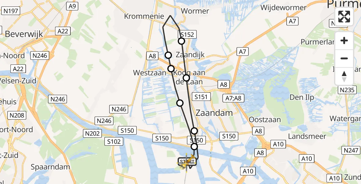 Vluchtroute Traumahelikopter van Amsterdam Heliport naar Amsterdam Heliport