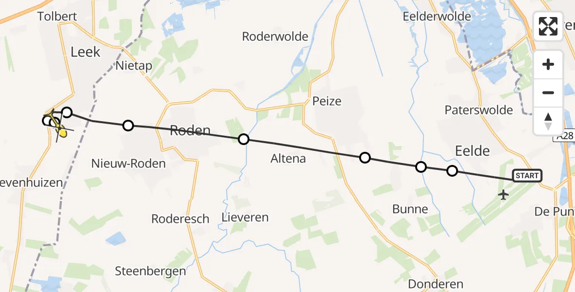 Routekaart van de vlucht: Lifeliner 4 naar Leek, Molenweg