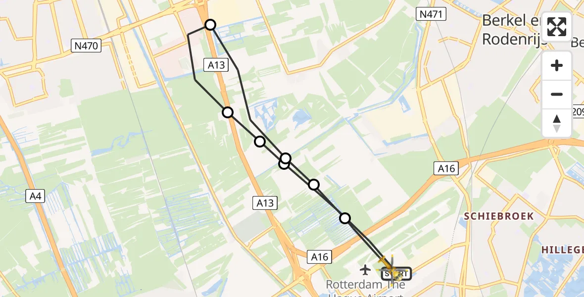Vluchtroute Traumahelikopter Rotterdam The Hague Airport - Rotterdam The Hague Airport, 20 maart 2024, 09:17