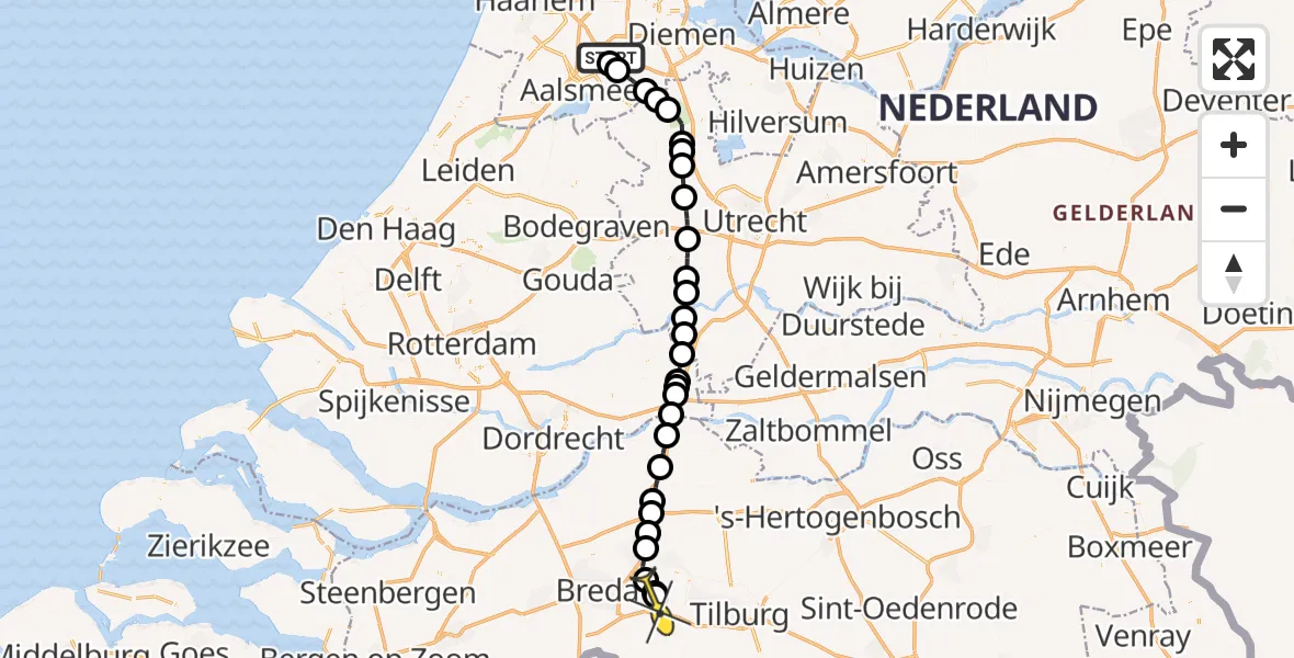 Routekaart van de vlucht: Politieheli naar Vliegbasis Gilze-Rijen, Westerkimweg