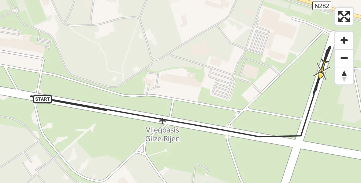 Routekaart van de vlucht: Politieheli naar Vliegbasis Gilze-Rijen, Rijksweg