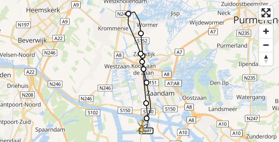 Vluchtroute Traumahelikopter van Amsterdam Heliport naar Amsterdam Heliport
