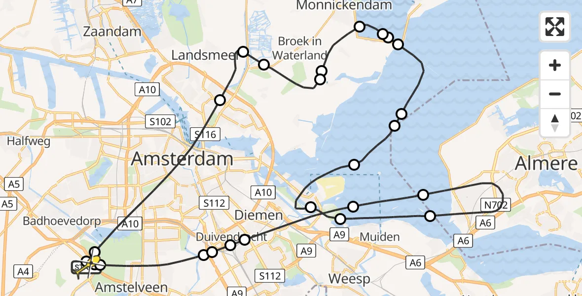 Routekaart van de vlucht: Politieheli naar Schiphol, Kraayveldstraat