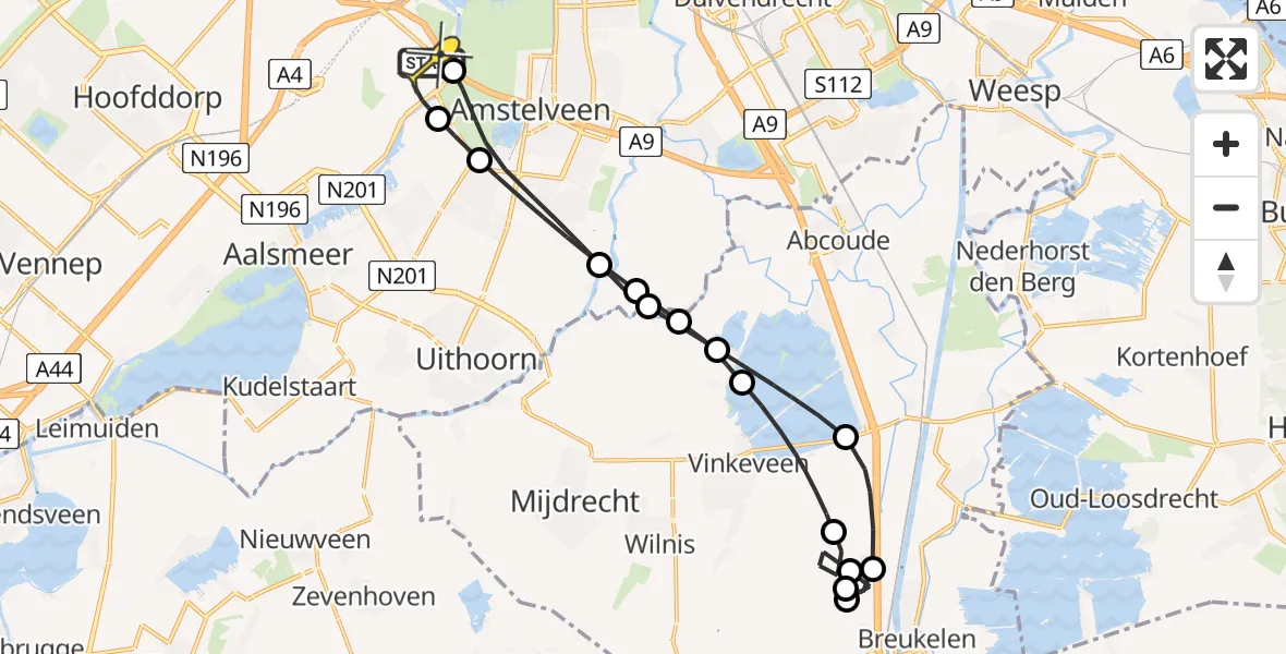 Routekaart van de vlucht: Politieheli naar Schiphol, Fokkerweg