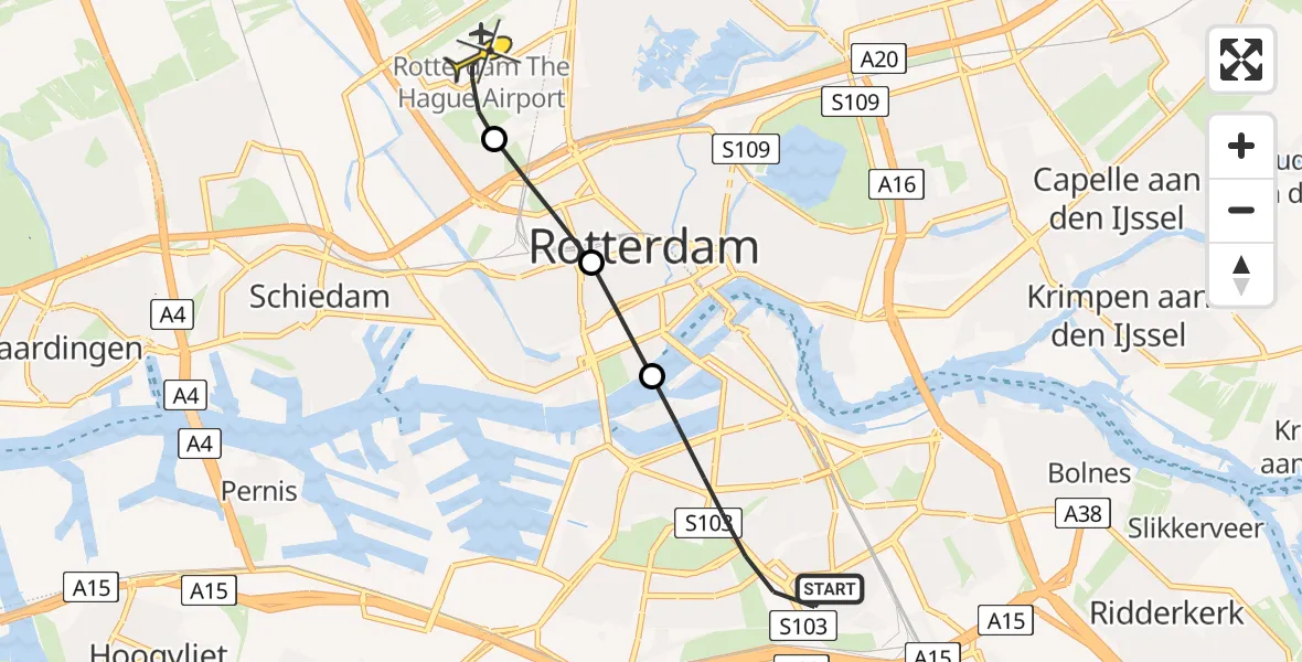 Routekaart van de vlucht: Lifeliner 2 naar Rotterdam The Hague Airport, Keyenburg