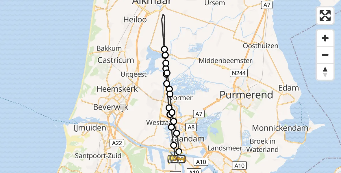 Vluchtroute Traumahelikopter van Amsterdam Heliport naar Amsterdam Heliport