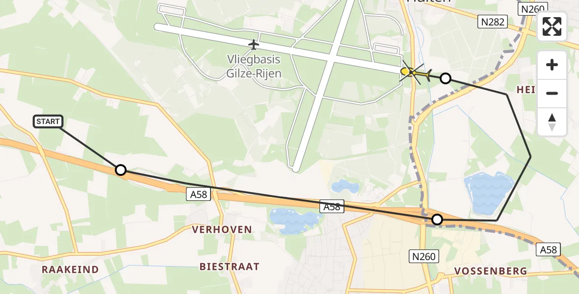 Routekaart van de vlucht: Politieheli naar Hulten, Burgemeester Ballingsweg