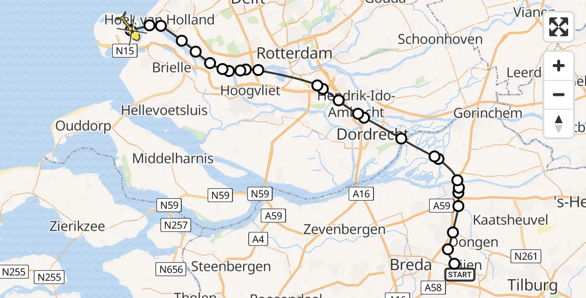 Routekaart van de vlucht: Politieheli naar Maasvlakte, Endebleken