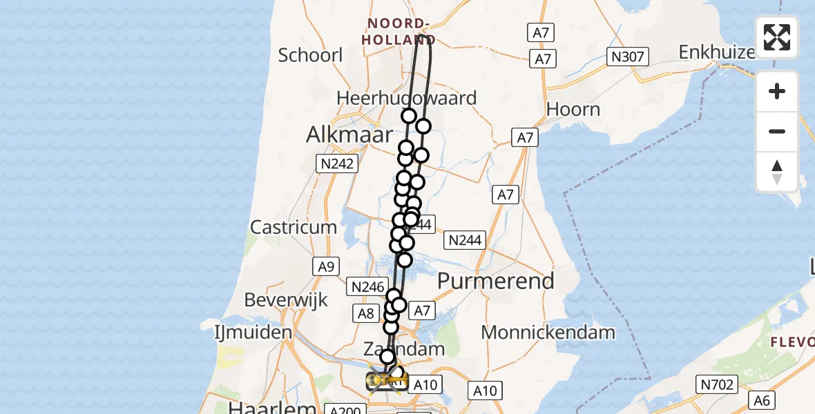 Vluchtroute Traumahelikopter van Amsterdam Heliport naar Amsterdam Heliport