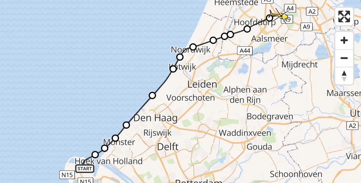 Routekaart van de vlucht: Politieheli naar Schiphol, Antarcticaweg