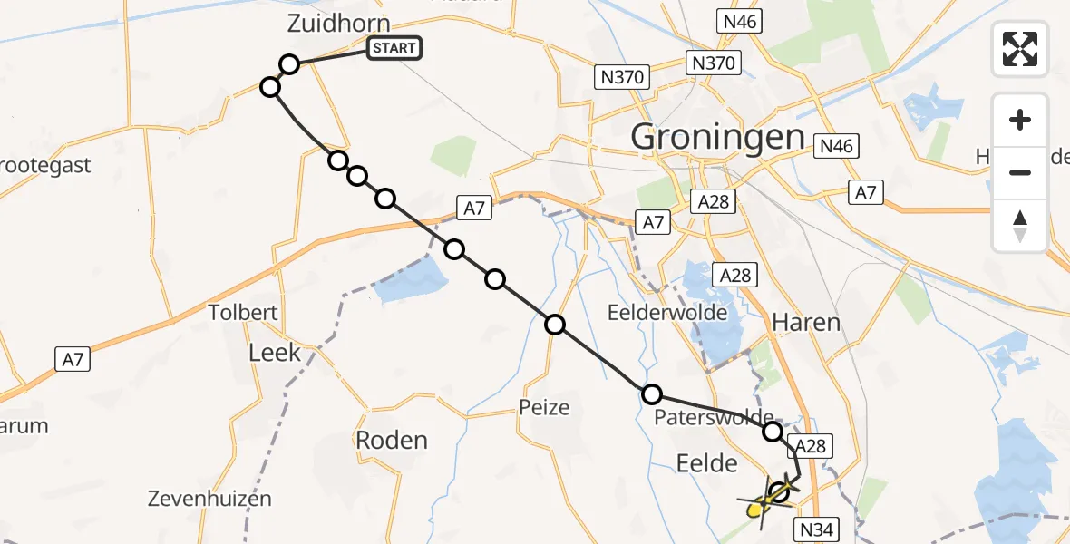 Routekaart van de vlucht: Lifeliner 4 naar Groningen Airport Eelde, Klinckemalaan