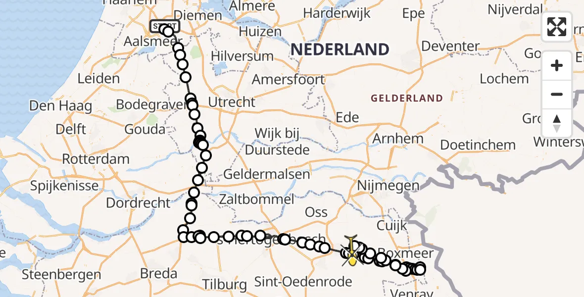 Routekaart van de vlucht: Politieheli naar Vliegbasis Volkel, Westerkimweg