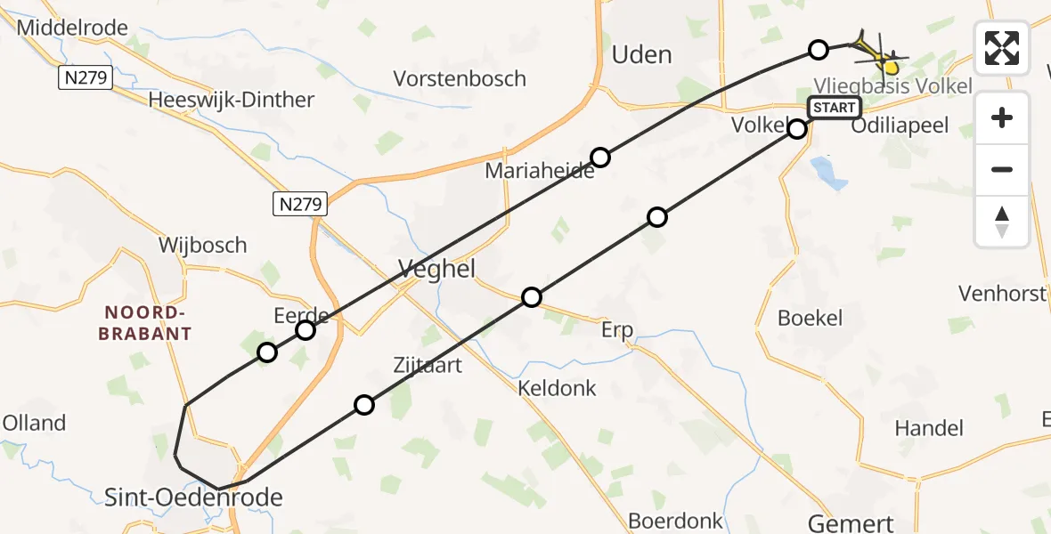 Routekaart van de vlucht: Lifeliner 3 naar Vliegbasis Volkel, Akkerstraat