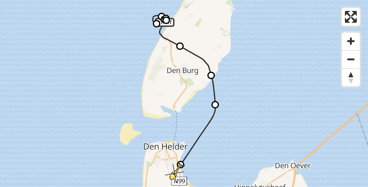 Routekaart van de vlucht: Kustwachthelikopter naar Vliegveld De Kooy, Badweg