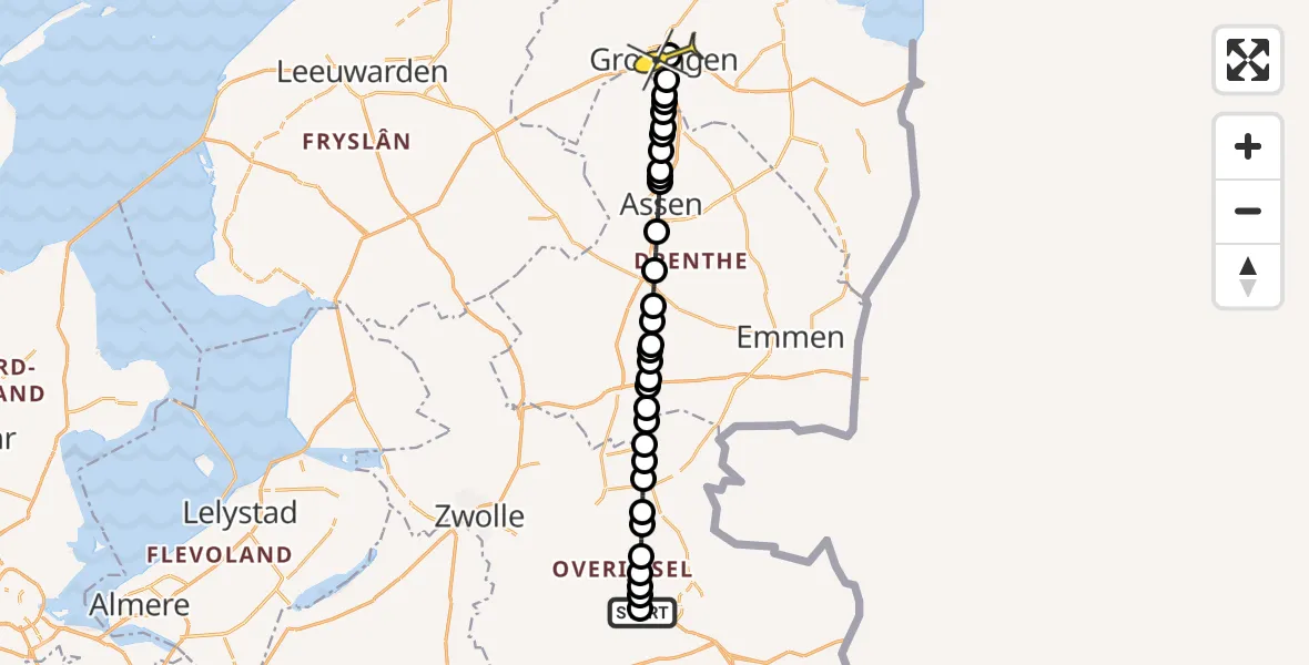 Routekaart van de vlucht: Lifeliner 4 naar Universitair Medisch Centrum Groningen, Hortmeerweg