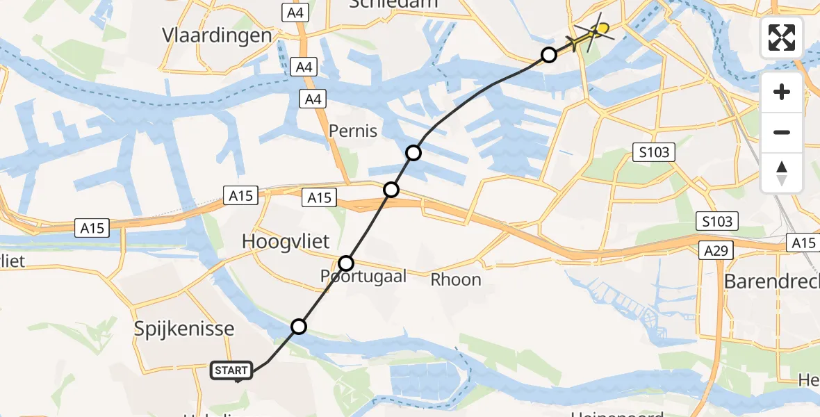 Routekaart van de vlucht: Lifeliner 2 naar Erasmus MC, Maaswijkweg