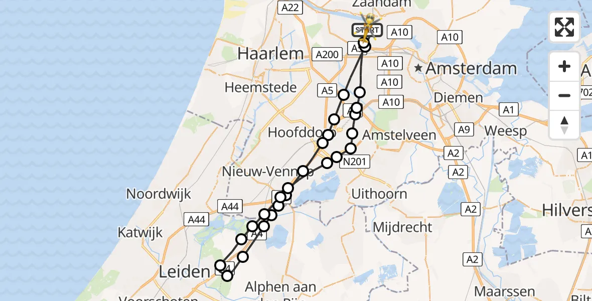 Vluchtroute Traumahelikopter van Amsterdam Heliport naar Amsterdam Heliport