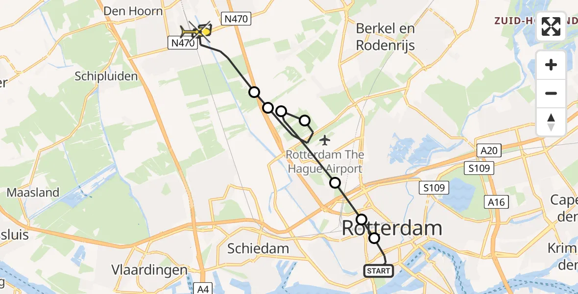 Routekaart van de vlucht: Lifeliner 2 naar Delft, Anna Paulownastraat