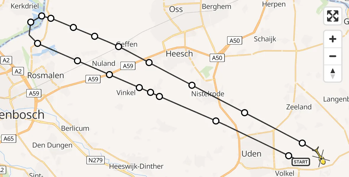 Routekaart van de vlucht: Lifeliner 3 naar Vliegbasis Volkel, Koperslagerstraat