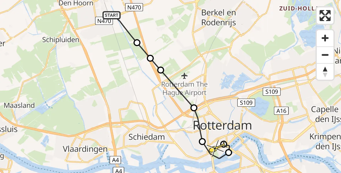 Routekaart van de vlucht: Lifeliner 2 naar Erasmus MC, Heertjeslaan