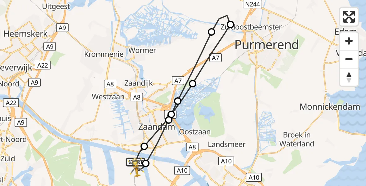 Routekaart van de vlucht: Lifeliner 1 naar Amsterdam Heliport, Cornelis Bruijnzeelweg