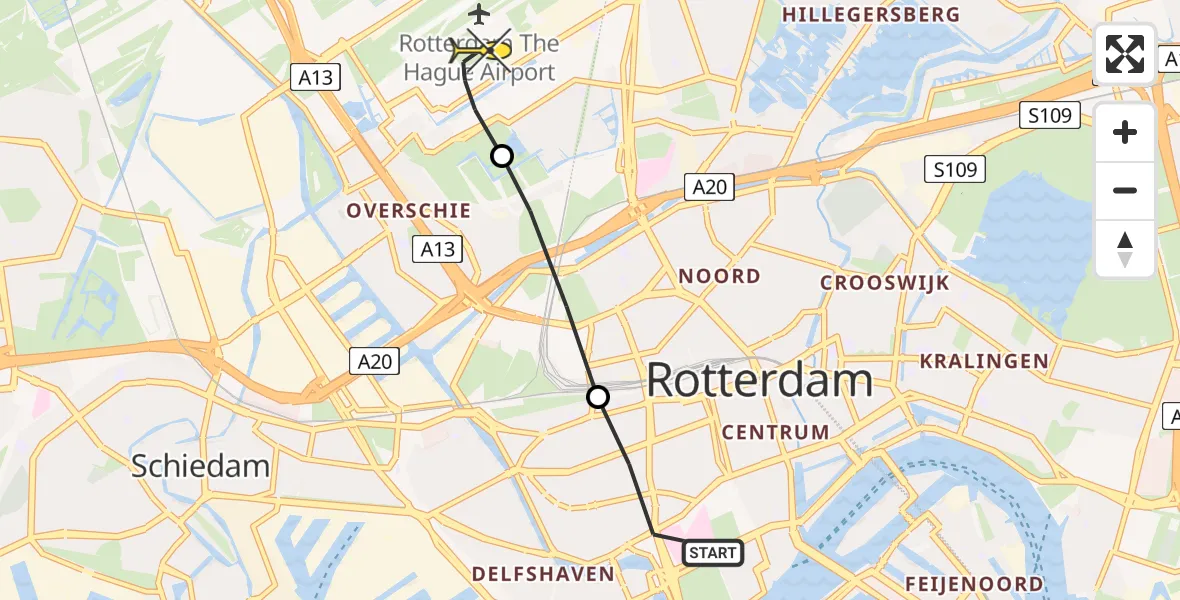 Routekaart van de vlucht: Lifeliner 2 naar Rotterdam The Hague Airport, Schermlaan