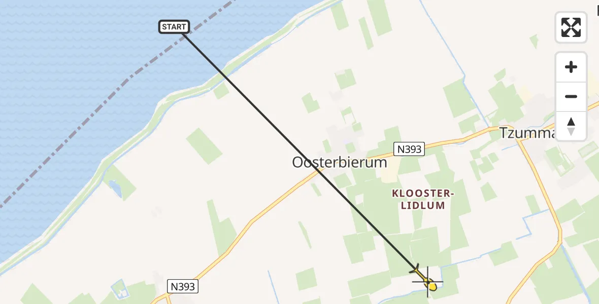 Routekaart van de vlucht: Ambulanceheli naar Klooster Lidlum, Mûntsewei
