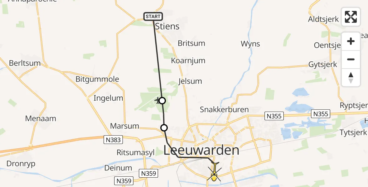 Routekaart van de vlucht: Ambulanceheli naar Leeuwarden, Famylje Tammingaleane