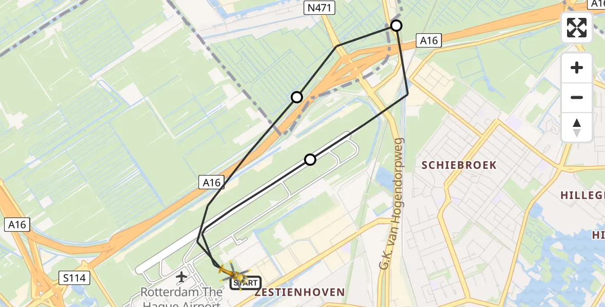 Vluchtroute Traumahelikopter Rotterdam The Hague Airport - Rotterdam The Hague Airport, 20 maart 2024, 21:04