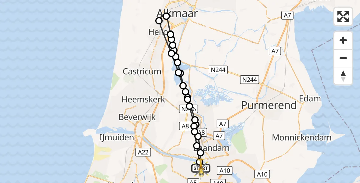 Vluchtroute Traumahelikopter van Amsterdam Heliport naar Amsterdam Heliport