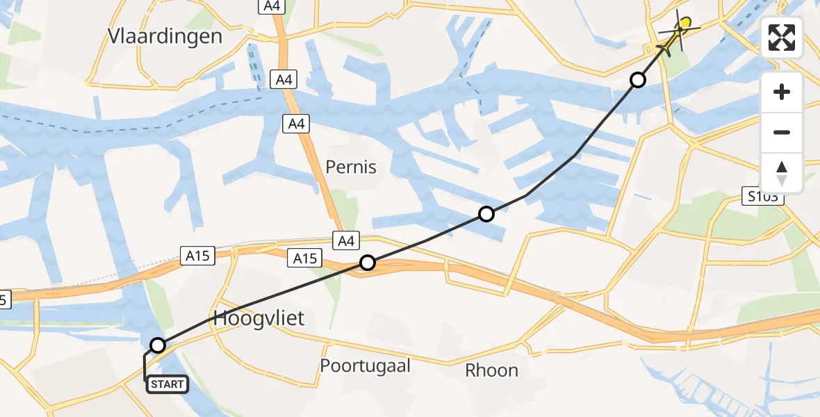 Routekaart van de vlucht: Lifeliner 2 naar Erasmus MC, Groene Kruisweg