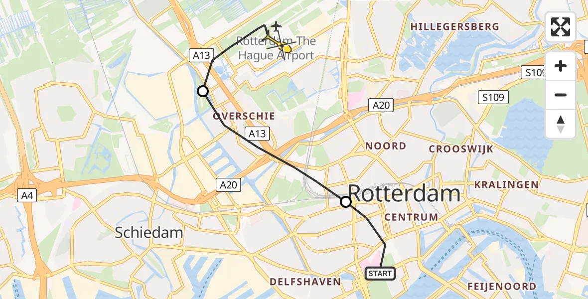 Routekaart van de vlucht: Lifeliner 2 naar Rotterdam The Hague Airport, Van Speykstraat