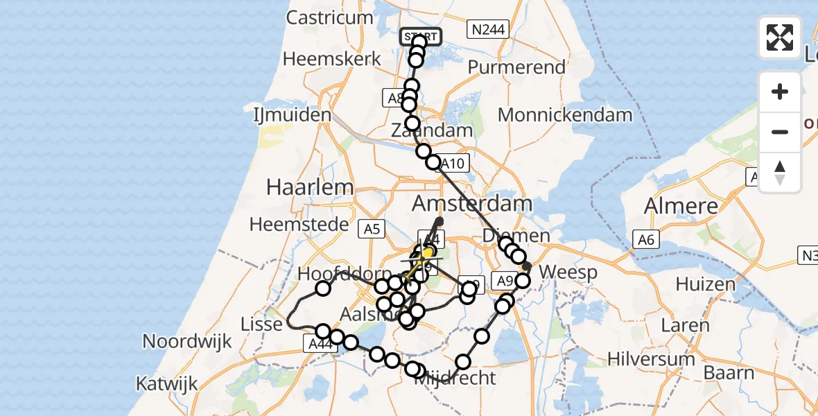 Routekaart van de vlucht: Politieheli naar Schiphol, Schaalsmeerdijk