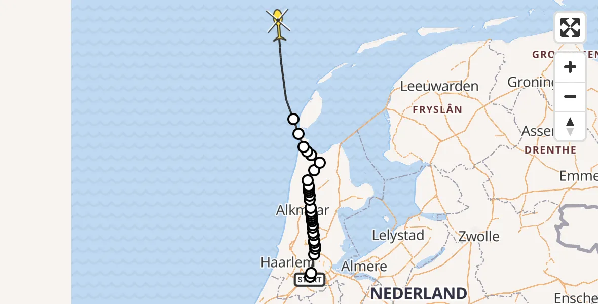 Vluchtroute Politiehelikopter van Schiphol naar 