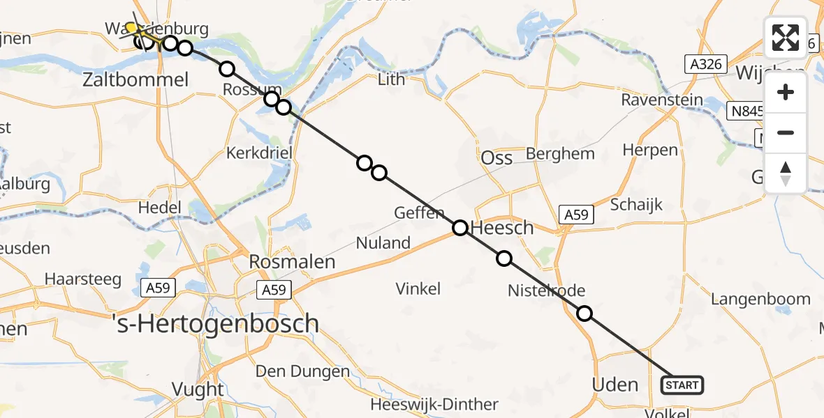 Routekaart van de vlucht: Lifeliner 3 naar Waardenburg, Vluchtoordweg