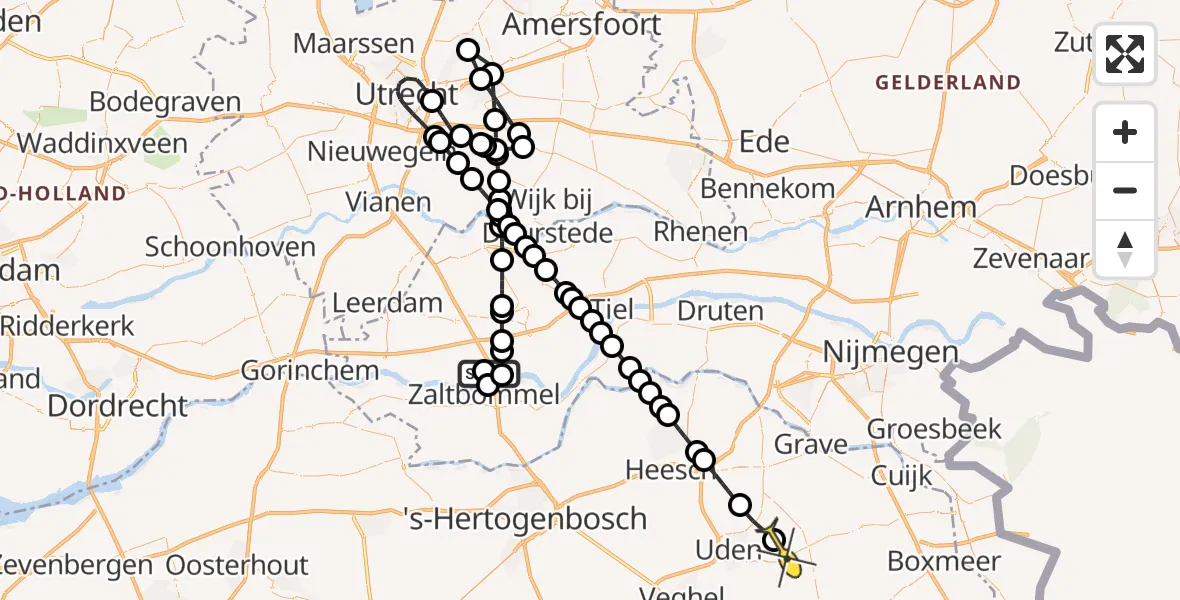 Routekaart van de vlucht: Lifeliner 3 naar Vliegbasis Volkel, Graaf Reinaldweg